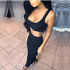 2 Piece Set Womens Dress Ribbed Crop Top And Skirt Set Midi Dress