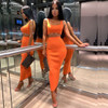 2 Piece Set Womens Dress Ribbed Crop Top And Skirt Set Midi Dress
