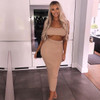 2 Piece Set Womens Dress Ribbed Crop Top And Skirt Set Midi Dress
