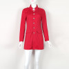 Single-Breasted Womens Blazer Gold-Tone Embossed Buttons Slim Jacket