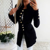 Single-Breasted Womens Blazer Gold-Tone Embossed Buttons Slim Jacket