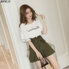 Fashion 2 Piece Set Women O-Neck Letter Print Short Petal Sleeve Top And Shorts Sets Sweet Elastic Waist+Drawstring