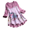 Blouse Women Vintage V-Neck Floral Printing Patch Long Sleeves Top Shirt Dames Blouses Lange Mouwen Chemisier Femme Woman Blouse
