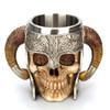 Stainless Steel Skull Mug Viking Ram Horned Pit Lord Warrior Beer Stein Tankard Coffee Mug Tea Cup Halloween Bar Drinkware Gift
