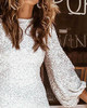 Glitter Round Neck Lantern Sleeve Sequins Bodycon Dress