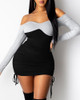 Colorblock Off Shoulder Drawing Ruched Bodycon Dress