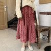Vintage Floral Print Pleated Long Skirts
