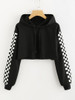Contrast Checked Sleeve Crop Hoodie