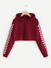 Contrast Checked Sleeve Crop Hoodie