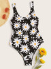 Women Sunflower Print One Piece Swimsuit Beach Swimwear