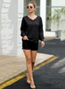 Women V-neck Off Shoulder Lantern Sleeve T-shirt