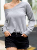 Women V-neck Off Shoulder Lantern Sleeve T-shirt