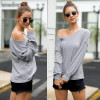 Women V-neck Off Shoulder Lantern Sleeve T-shirt