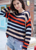 Women Rainbow Stripes Knit Loose Casual Sweater