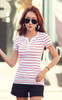 T Shirt Women 2020 Summer Top Shirts V-neck Short Sleeve Casual tshirts White Strip T-Shirt  Plus Size Cotton Tee Shirt Femme #T