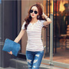 T Shirt Women 2020 Summer Top Shirts V-neck Short Sleeve Casual tshirts White Strip T-Shirt  Plus Size Cotton Tee Shirt Femme #T
