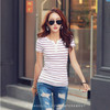 T Shirt Women 2020 Summer Top Shirts V-neck Short Sleeve Casual tshirts White Strip T-Shirt  Plus Size Cotton Tee Shirt Femme #T