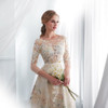 Floral Prom Dresses Walk Beside You Lace 3/4 Sleeves A-line Champagne Belt Empire Waist Long Evening Gowns Vestido De Formatura