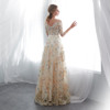 Floral Prom Dresses Walk Beside You Lace 3/4 Sleeves A-line Champagne Belt Empire Waist Long Evening Gowns Vestido De Formatura
