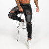 GINGTTO Dark Washed Black Jeans for Men Slim Fit Men’S Denim Jeans Casual Ripped Jeans Men Elastic Waist zm112