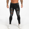 GINGTTO Dark Washed Black Jeans for Men Slim Fit Men’S Denim Jeans Casual Ripped Jeans Men Elastic Waist zm112
