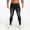 GINGTTO Dark Washed Black Jeans for Men Slim Fit Men’S Denim Jeans Casual Ripped Jeans Men Elastic Waist zm112