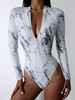 Summer Print Zipper One Piece Swimsuit Closed Long Sleeve Swimwear Sports Surfing Women's Swimming Bathing Suit Beach Bather