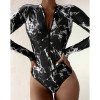 Summer Print Zipper One Piece Swimsuit Closed Long Sleeve Swimwear Sports Surfing Women's Swimming Bathing Suit Beach Bather