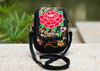 Ethnic Boho Embroidered Vintage Red Flowers Canvas Beach Coin/Phone Bag