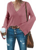 Women's V Neck Waffle Knit Henley Tops