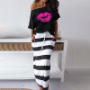 2 piece set women Lounge Wear Hope Boat Anchor Print Off Shoulder T-Shirt Top And Regular Striped Skirt Sets Summer Two Piece