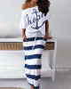 2 piece set women Lounge Wear Hope Boat Anchor Print Off Shoulder T-Shirt Top And Regular Striped Skirt Sets Summer Two Piece