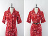 Vintage 60s Hawaiian Style Red Shirt Shift Dress S