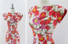 Vintage 60s Hawaiian Style Mermaid Hem Floral Sheath Dress S