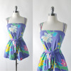 Vintage 80s Purple Floral Romper / Playsuit S