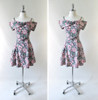 Vintage 80s Off The Shoulder Floral Mini Dress M