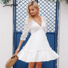 Simplee Women Elegant V Neck Embroidery Ruffle Pleated Cotton Lace Up Sleeveless Dress