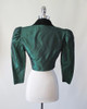 Vintage 80's Victorian Revival Green Sharkskin Taffeta Bolero Cropped Jacket S
