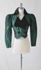 Vintage 80's Victorian Revival Green Sharkskin Taffeta Bolero Cropped Jacket S