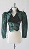 Vintage 80's Victorian Revival Green Sharkskin Taffeta Bolero Cropped Jacket S