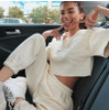 Casual Solid White Two Piece Pants Set Crop Top Lounge Tracksuit