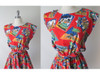 Vintage 80's Red Vacation Post Card Shorts Playsuit Romper