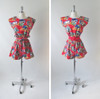 Vintage 80's Red Vacation Post Card Shorts Playsuit Romper