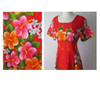 Vintage 60's Red Hawaiian Pink Orange Flower Barkcloth Maxi Dress M