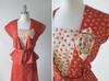 • Vintage 70's Calico Floral 40's Look Dress & Peplum Jacket Rosette Set M