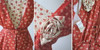 • Vintage 70's Calico Floral 40's Look Dress & Peplum Jacket Rosette Set M