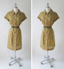 Vintage Early 60's Brown Yellow Gingham Plaid Shirt Button Day Dress & Belt M