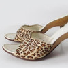 • Vintage 50's 60's Leopard Sculpted Metal Heel Atomic Wood Kitten Heels Shoes 8