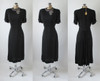 Vintage 40's Black Rayon Rhinestone Bustle Back Evening Party Dress NOS S
