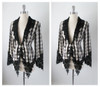 Vintage Ozbeck Victorian Gothic Lace Black White Gingham Plaid Jacket M